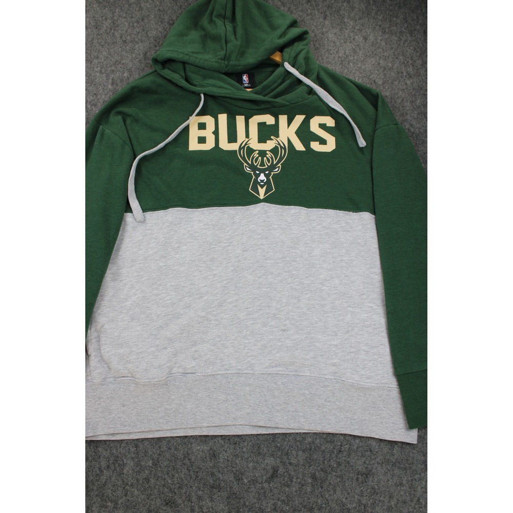 NBA Milwaukee Bucks Hoodie Mens XL Green Gray Colorblock Sweatshirt Logo